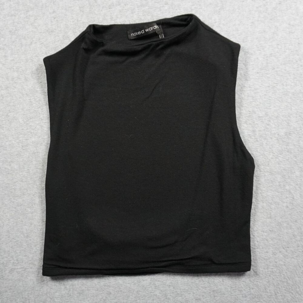 Naked Wardrobe Viscose Mock Neck Crop Tank Top Women's Black Pull-over Casual